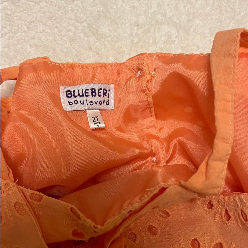 New -Blueberi Boulevard Orange Eyelet Tiered Dress for Girls - Picture 2 of 5